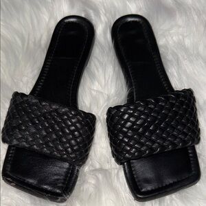 Elegant Black Woven Slide Sandals